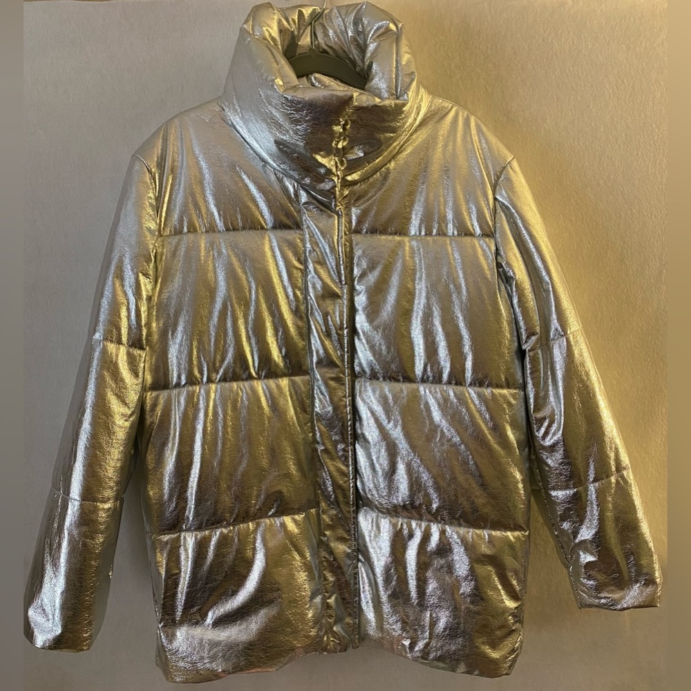 MSGM Milano Metallic Silver Puffer Coat Jacket 42